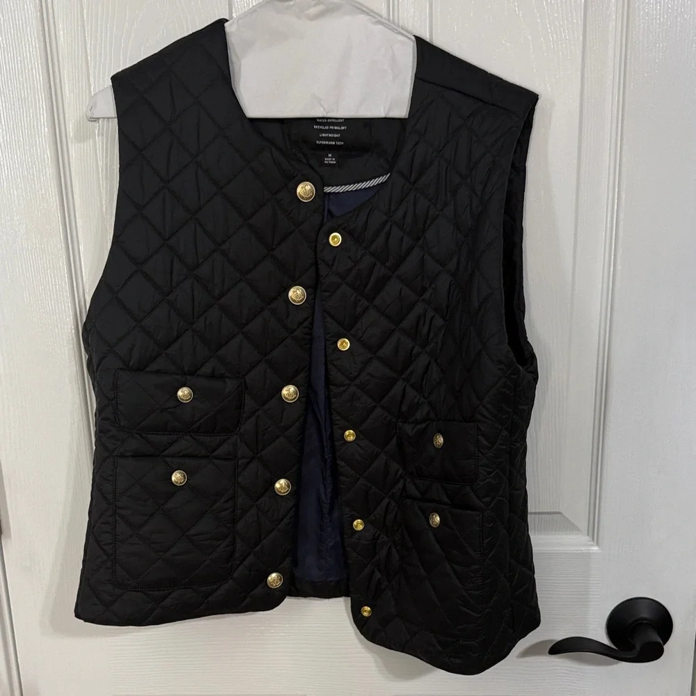 J. Crew Black Quilted Vest with Gold Buttons - Picture 2 of 3
